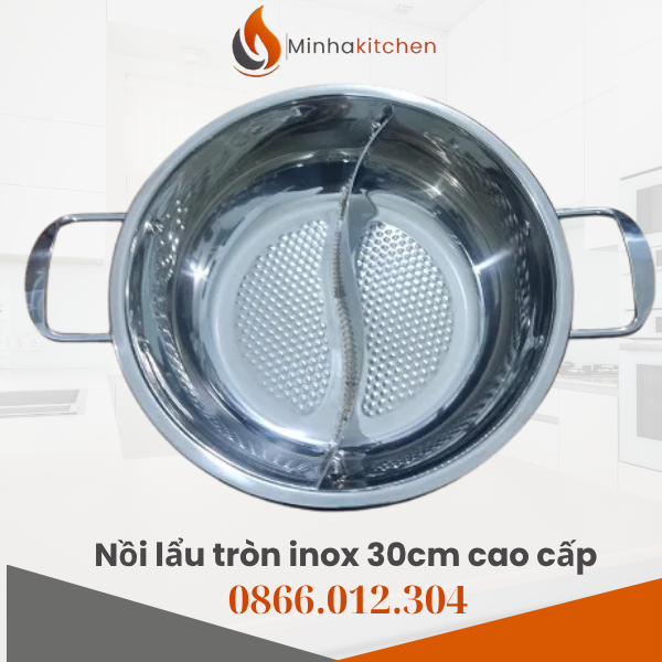 Nồi lẩu tròn inox 2 ngăn 30cm cao cấp cho gia đình