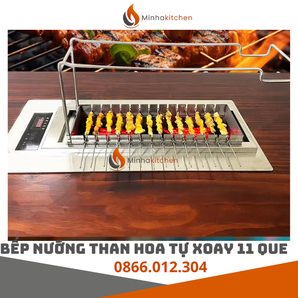 Chuyên Cung Cấp Bếp Nướng Than Hoa Tự Xoay Âm Bàn Nhà Hàng BBQ 14 Que