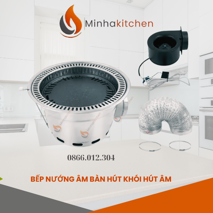 Bếp nướng than hoa âm bàn không khói hút âm giá tốt nhà hàng