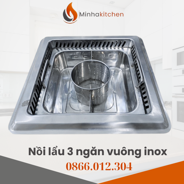Mua Nồi lẩu 3 ngăn vuông inox giá rẻ, chất lượng