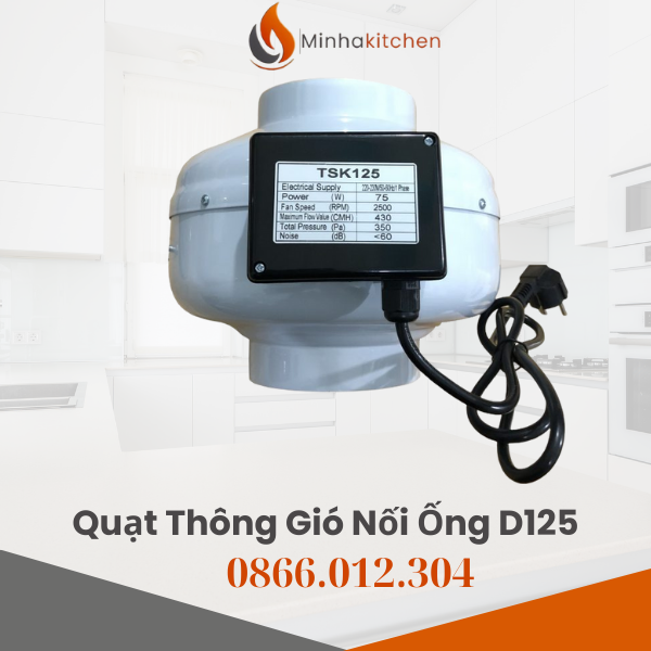 Giá bán Quạt thông gió nối ống D125 tại Hà Nội- Mua quạt nối ống