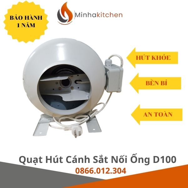 Quạt hút cánh sắt D100 lắp đặt trong hệ thống thông gió