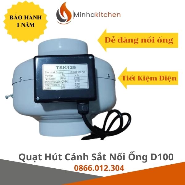 Quạt hút gió D125 nối ống, dễ dàng lắp đặt