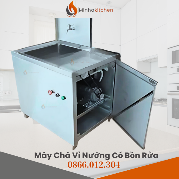 Máy chà vỉ nướng liền chậu inox cho quán nướng