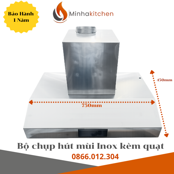 Tum hút mùi inox 750mm kích thước 750mm 450mm rõ ràng
