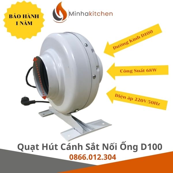 Quạt nối ống D100 cho hệ thống hút mùi nhà hàng